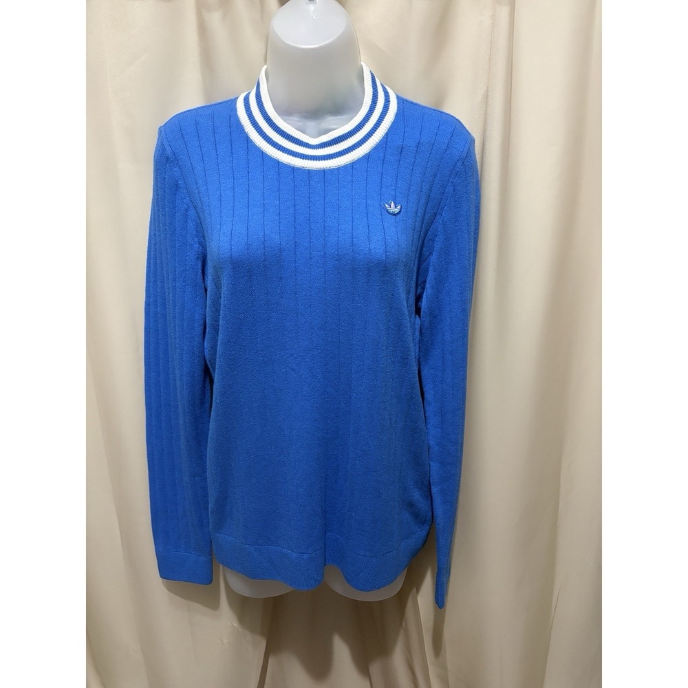 New Adidas Originals Cotton Cashmere Wool Golf Sweater Size M Bluebird